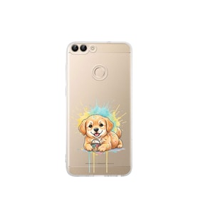 Huawei P Smart ile Uyumlu Splash Köpek Tasarımlı Şeffaf Silikon Kılıf