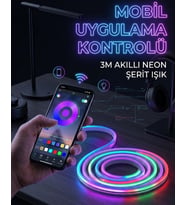 3 Metre RGB Neon LED Şerit Işık Su Geçirmez Kumandalı ve Uygulama Kontrollü Dekoratif Aydınlatma