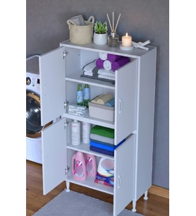 Eliusta Nuve Geniş Depolama Alanlı Dolap 85 cm Banyo/Mutfak Çok Fonksiyonlu 85x138x32,5 cm Saklama Dolabı (Beyaz)