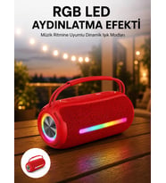 Northcity 360 RGB LED'li Taşınabilir Bluetooth Hoparlör – Kırmızı USB/TF Destekli