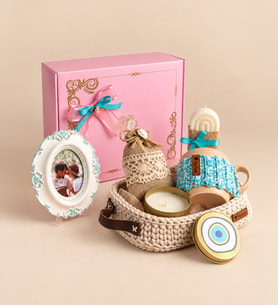 Ng Gifts Kişiye Özel Fotoğraflı Çerçeveli El Emeği Örgü Sepette Turquaz Hediye Seti