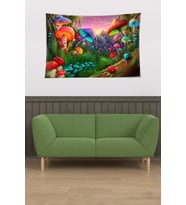 Renkli Mantarlar Desen Leke Tutmaz Kadife Kumaş Duvar Örtüsü Duvar Halısı Tapestry (Çok Renkli)