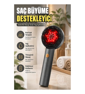Kırmızı Işık Destekli Elektrikli Saç Masaj Tarağı Yağ Hazneli 3D 72 Dişli