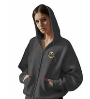Kadın Kangal Köpek Baskılı Tam Boy Fermuarlı Oversize Hoodie (Gri)