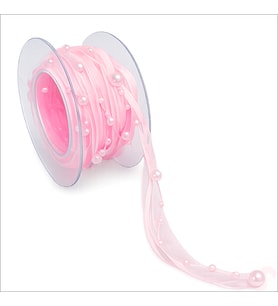 İncili ve Satenli Organze Kurdele, 4 cm x 4,57 mt - Pembe