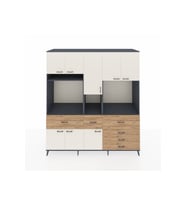 Kronos Dolap 10 Raflı 6 Çekmeceli 8 Kapaklı 220x59x243 Antrasit-Aytaşı/Çam