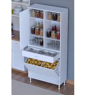 Eliusta Mira Dolap 6 Bölme Çok Fonksiyonlu Banyo Dolabı 80 cm Beyaz Sepetli Dolap 80x171x32,5 cm Organizer