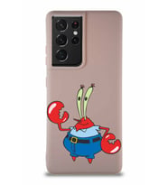 Samsung Galaxy S21 Ultra Soft Premier Kapak Bay Yengeç Tasarımlı Silikon Kılıf - Pudra (Şeffaf)