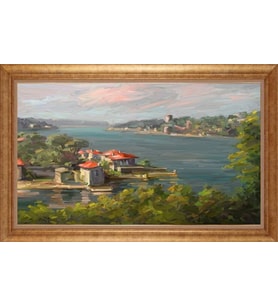 Çerçeveli Paspartulu Manzara Tablo bm1908 (Gold)