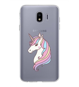 Samsung Galaxy J4 Kapak Unicorn Tasarımlı Şeffaf Silikon Kılıf
