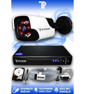 PICAM 1 Kameralı Panda 1 Dış Kamera Set 250 GB HDD Full HD Gece Görüşlü Güvenlik Kamerası Sistemi