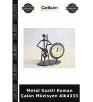 Özel Üretim Dekoratif Hediyelik Metal Saatli Keman Çalan Müzisyen Alk4333