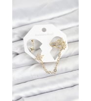 Kutup Yıldızı Model Pirinç Gold Renk Zincir Bağlantılı Ear Cuff Küpe Seti - TJ-BKP11550 TG-V 12509