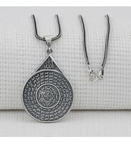 Esmahul Husna Dua İşlemeli Mührü Süleyman 925 Ayar Gümüş Erkek Kolye