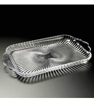 Çizgi Desen  Cam Tepsi - Sunumluk - Meyvelik - 36x22 cm (Şeffaf)