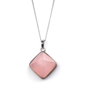 Pembe Kuvars Doğal Taş Piramit Model Kolye