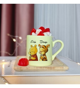 Winnie The Pooh & Tigger Tasarımlı Kişiye Özel Sarı Türk Kahvesi Fincanı