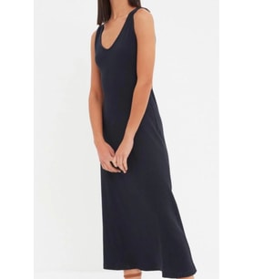 Moda Stil Regular V Yaka Midi Boy Fitilli A-line Örme Elbise (Lacivert)