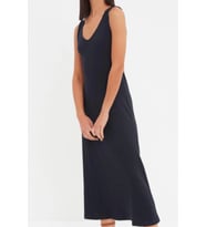 Moda Stil Regular V Yaka Midi Boy Fitilli A-line Örme Elbise (Lacivert)