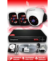 BAYICAM 3 Kameralı Panda 1 İç Kamera Set 1 TB HDD Full HD Gece Görüşlü Güvenlik Kamerası Sistemi
