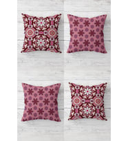 Etnik Geometrik Desenler Gizli Fermuarlı Kırlent Kılıfı Koltuk Yastık Kılıfı Takım(4adet) (Mor-Pembe)