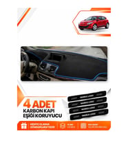 RENAULT MEGANE 3 LİF EKRAN (2008-2015) Uyumlu Ön Torpido Koruma Kılıfı Halısı - Siyah Mavi