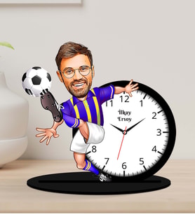Kişiye Özel Karikatürlü Futbolcu Ahşap Biblo Masa Saati