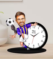 Kişiye Özel Karikatürlü Futbolcu Ahşap Biblo Masa Saati