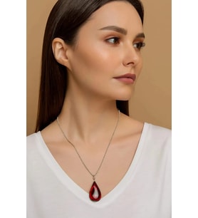 Kadın Kolye Hürrem Sultan Kadın Kolye Ateş Kehribarı 925 Ayar Gümüş Zincir P229S5792, 55