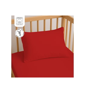 %100 Pamuk Fermuarlı Bebek Yastık Kılıfı 35x45 cm (2 Adet) – Doğal & Yumuşak - Kırmızı