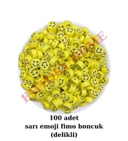 100 Adet Sarı Emoji Boncuk - Fimo 10MM - Smile Bead - Bileklik Boncuğu -