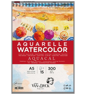 Van Dyck Aquacal İnce Dokulu Coldpress A5 Üstten Spiralli 15 Yaprak Suluboya Blok