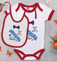 BK Kids Sünnet Tasarımlı Kırmızı Bebek Body Zıbın ve Mama Önlüğü Hediye Seti-3