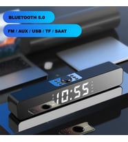 TriLine Bluetooth Hoparlör Şarjlı Yatay Ses Sistemi LED Ekran FM Çalar Saat Sıcaklık PC USB Aux Tf Kart