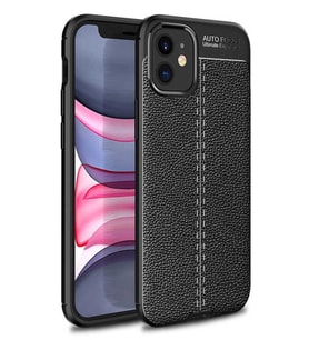 iPhone 12 Mini Kılıf Deri Desenli Kamera Korumalı Silikon (Siyah)