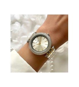 Ferrucci Gold&Silver Taşlı Şık Büyük Kadranlı Kadın Kol Saati (Gümüş - Altın)