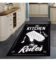 My Kitchen My Rules Dijital Baskılı Kaymaz Taban Yıkanabilir Leke Tutmaz Siyah Mutfak Halısı