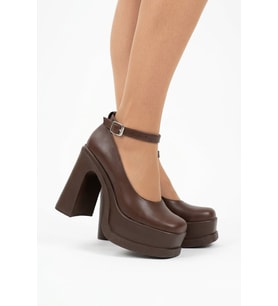 Kadın Elanor Kahverengi Bilekten Bağlamal (12 cm ) Platform Topuklu Ayakkabı