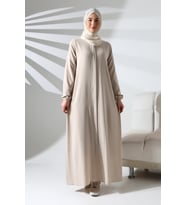 Krem Sade Gizli Fermuarlı Aveze Hac Umre Tesettür Ferace