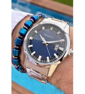 Ferrucci MRD11580 Gümüş Renk Çelik Kordon Erkek Kol Saati Bileklik Hediyeli
