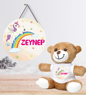 Kişiye Özel Bebek Kapı Süsü ve Peluş Ayıcık Seti – Baby Shower / Hastane Odası