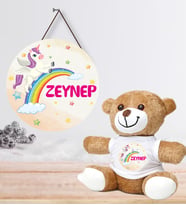 Kişiye Özel Bebek Kapı Süsü ve Peluş Ayıcık Seti – Baby Shower / Hastane Odası