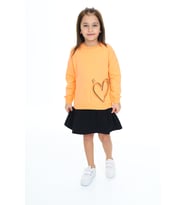 Toontoy Kız Çocuk  Eteği Kadife Kalp Baskılı Elbise (Oranj)