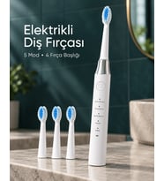 Lexroo Değiştirilebilir Başlıklı Beyaz Elektrikli Diş Fırçası 5 Mod ve 3 Yedek Başlık