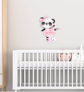 BK Gift Kişiye Özel Sevimli Panda Tasarımlı Çocuk Odası Ahşap Duvar Süsü-1 (Beyaz)