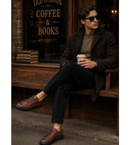 Erkek Fermuarlı Casual Sneaker – Suni Deri Günlük Spor Ayakkabı Old School Tasarım Siyah / Taba 40-44