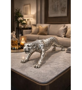 Lüks 60 cm Leopar Heykel – Ev Dekorasyon, Salon ve Ofis Masa Üstü Dekoru