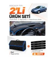 e-biz RENAULT LAGUNA 2 (2002-2005) Uyumlu Torpido Örtüsü + Deri Bagaj Çantası - Siyah-Mavi - RE033