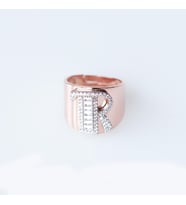 R Harfi Baget Taşlı Rose Gold Kaplama Gümüş Yüzük