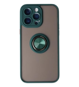 Durukar® iPhone 14 Pro Max Kılıf Montreal Yüzüklü Silikon Kapak - Yeşil